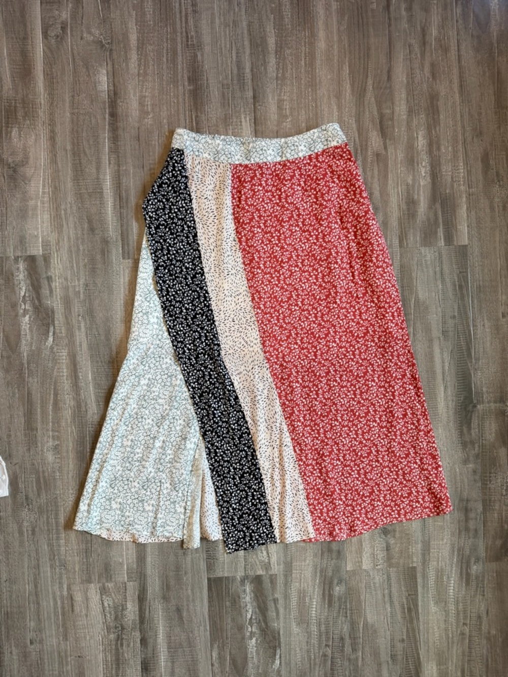 Skies Are Blue Colorblock Floral Maxi Skirt in Red, Black, Cream